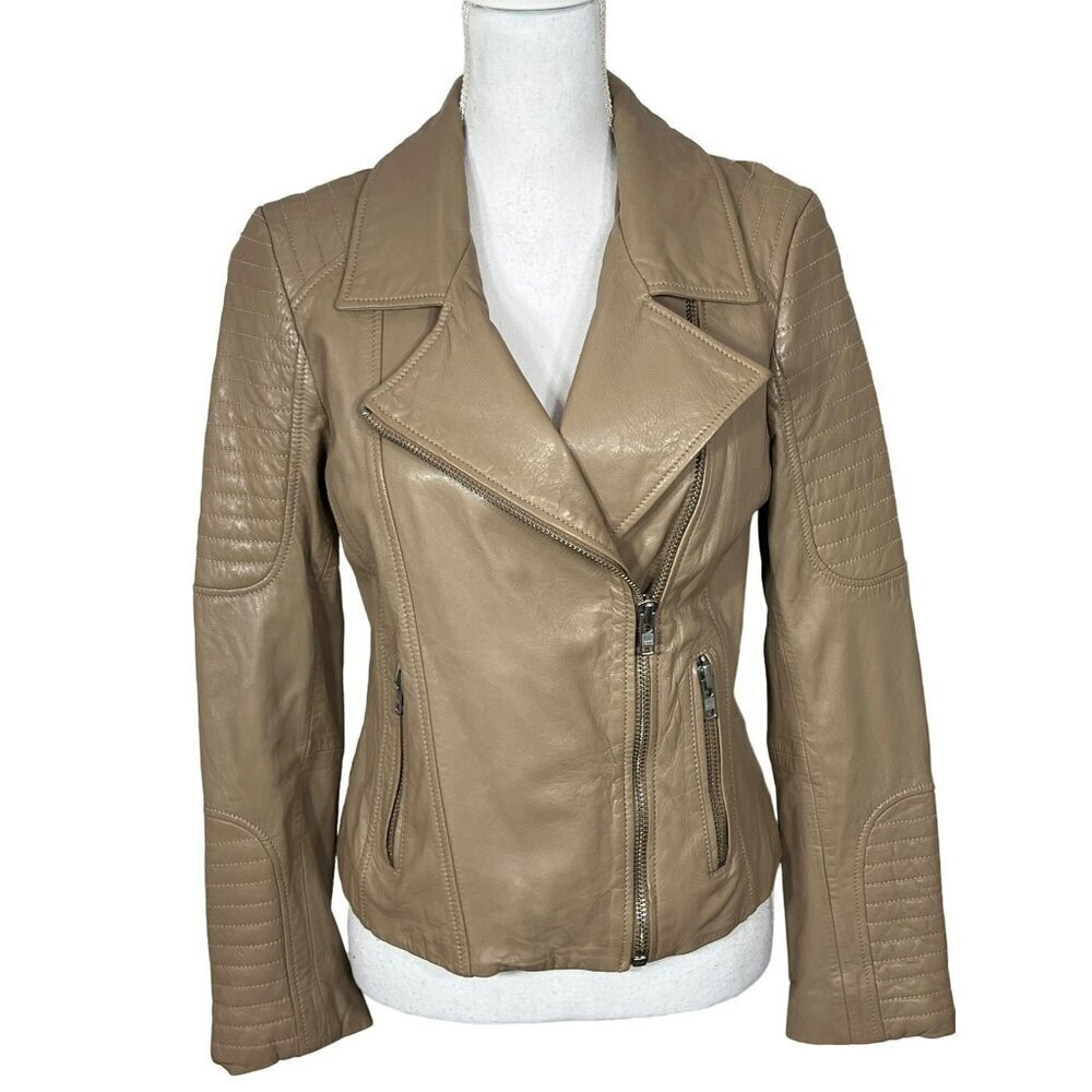 BB DAKOTA Leather Heely Moto Jacket Brown Sz S NWOT